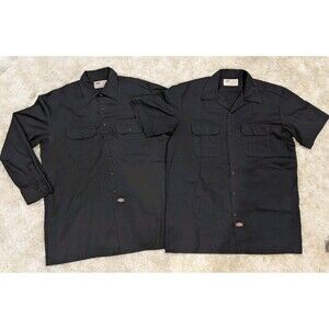 Dickies Mens Short + Long Sleeve Work Shirts Black Large Button Down